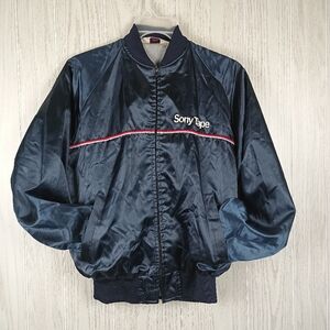 Vintage MVP 80s Sony Tapes Satin Jacket zip mens Large FLAWS bomber jacket